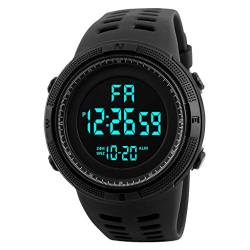 Herren Uhr Männer Edelstahl Smartwatch Herren Damen Multifunktions-Alarmuhr Watch Week Sports Unisex Mode Kalender Datumsanzeige Sportuhr Damen Armbanduhr Eckig Silber Für Kinder Der (Black, One Size) von Generisch