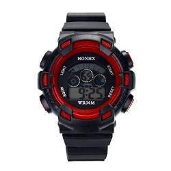 Herren Uhr Uhren Herren Männer Herren Uhr Uhren Herren Männer Uhr Datum Geschenk LED Kinder Kinderuhr Alarm wasserdichte Jungen Digital Sport Sportuhr Mens Watch Schmal Kinder (Red, One Size) von Generisch