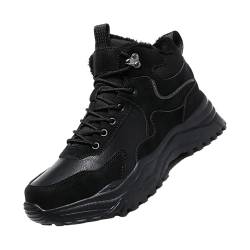 Herren Winter Warme Schneestiefel Mode High Top rutschfeste Wanderschuhe Outdoor Wasserdicht Wanderschuhe für Männer Warme Bequeme Stiefeletten Arbeit Sneaker Stiefel für Männer, Schwarz , 38 EU von Generisch