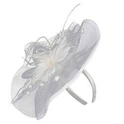 Hochzeit Cocktail Clip Haare Frauen Friseur Pin Hut Party Faschierungen Teekopfband Head Band (White, One Size) von Generisch