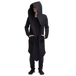 Hoodie Herren, Sweatjacke Herren mit Kapuze Einfarbig Lange Zipper Hoodie Cardigan Jacke Kapuzenjacke Oversized Langarm Winterjacke Übergangsjacke Männer Casual Trenchcoat Freizeitjacke von Generisch