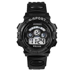 Kinder Uhren für Jungen Junge wasserdicht Alarm Datum Digitaluhr Schwarz Quarz Sport Handgelenk LED Kinder Kinderuhr Armbanduhr Mädchen Schmal (Black, One Size) von Generisch