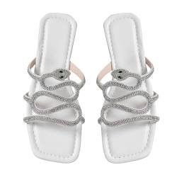 Lässige Sandalen für Damen, Sommer, flach, römische Schuhe, große Strandsandalen, Damen-Sandalen, Größe 47, weiß, 39.5 EU von Generisch