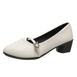 Leinenschuhe Damen Damenschuhe Elegant Und Bequem Atmungsaktive Schnürschuhe für Damen mit dicken Absätzen, lässige Sandalen Damen Pumps Elegant Und Bequem Hohe Schuhe Damen (White, 39) von Generisch