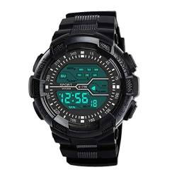 Männer Uhren Datum wasserdichte LCD Mode Sport Gummiuhr Junge Digital Stoppuhr Handgelenk Herrenuhr Damen Armbanduhr Funkuhr (Black, One Size) von Generisch