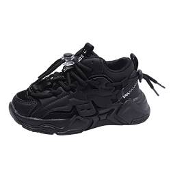 Mode Frühling und Kinder Sportschuhe für und Mädchen dicke Sohlen rutschfest bequem elastisch und Schnürung einfarbig bequem im Freien Turnschuh Kinder (Black, 25 Toddler) von Generisch