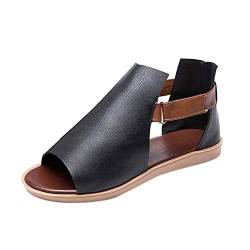 Niedliche High Heel Wedges Retro Toe Fashion Schuhe Flache Solide Damen Sandalen Damen Freizeitschuhe Frauen Sandalen Schuhe, Schwarz , 39 EU von Generisch