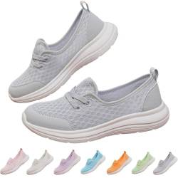 Orthopädische Damen-Schuhe, weiche Sohle, Netzstoff, atmungsaktiv, flache Schlupfschuhe, orthopädische Schuhe für Damen, grau, 40 EU von Generisch