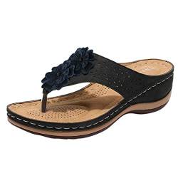 Outdoor Fashion Flip Flops Damen Wedges Floral Hausschuhe Freizeitschuhe Sandalen Damen Freizeitschuhe Schuhe für Frauen Schwarz Arbeitsschuhe Frauen Weiße Pumps, Schwarz , 38.5 EU von Generisch