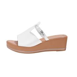 Pantoffel Damen Sauna Schlappen Rosa Hausschuhe Frauen Strand Slope Heel Hausschuhe Hohl Casual Hausschuhe Slope Bottom Schuhe Retro Hausschuhe Damen Hausschuhe Geschlossen Pantoletten (White, 42) von Generisch