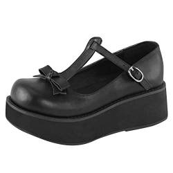 Plateau Damen Schnalle Vintage Mode Freizeitschuhe Wedges Leder Up Damen Freizeitschuhe Schuhe Bequeme Arbeitsschuhe für Frauen Damen, Schwarz , 38.5 EU von Generisch