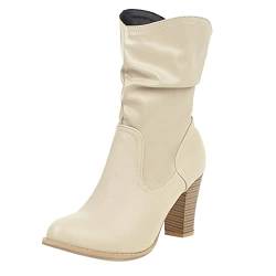 Reitstiefeletten Damen Gummistiefel Damen 42 Damen und Winter High Heel Thick Heel Britischer Stil Slip Vintage Round Toe Short Boots Gartenschuhe Damen Gummistiefel Herren 45 (White, 42) von Generisch