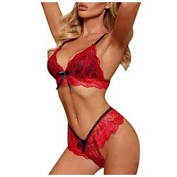 Reizwäsche Dessous Set 2-Teil Spitze Blumen Durchsichtig Lingerie Sexy Damen Unterwäsche Set Ohne Buegel Sport BH Starker Halt Frauen Verführerisches Nachtwäsche Hausanzug von Generisch