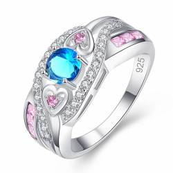 Ringe für Frauen 925 Sterling Silber Herz Ring, zierliches Band Verlobungsversprechen Ring, Herzband zierliche Versprechen Eheringe, Hochzeitsschmuck Geschenke (Himmelblau,6) von Generisch