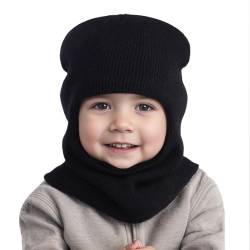 Schlupfmütze Kinder mit Bommel Wintermütze Fleecefutter Mütze Mädchen Jungen Schalmütze Baby Strickmütze Warme Weiche Beanie Unisex Niedlich Schlupfmütze Kindermütze für Kleinkind Kinder 2-6 Jahre von Generisch