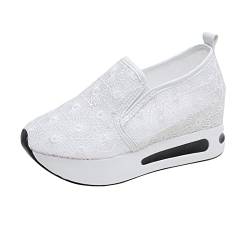 Schuhe Weite Damen Sneaker Damen Blau Turnschuhe, atmungsaktiv, festes Mesh, Dicke Sohle, lässige Sportschuhe Barfussschuhe Damen Ballerinas Schwarz Loafer Damen Schwarz Barfuß Sandalen (White, 40) von Generisch