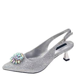 Schuhe und Taschen, passendes Set, Strass, modische High Heels für Damen, spitzer Zehenbereich, Ein Paar Schuhe, Silber, 42.5 EU von Generisch