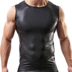 Sexy Unterwäsche Für Mann, Latex Dessous Erotisch Leder Oberteil Slim Fit Tank Top Latex T-Shirt Herren Leder Ärmellose Westen Wetlook Unterhemd Reizwäsche Für Sex Stretch Hemd Tops von Generisch