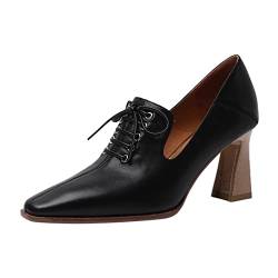 Slip On Damen Sockenschuhe Damen Wasserfeste Französische Einzelschuhe im Retro-Stil im englischen Stil mit dickem Absatz für Damen Schuhe Espadrilles FüR Damen Plateau Pumps Silber (Black, 39) von Generisch