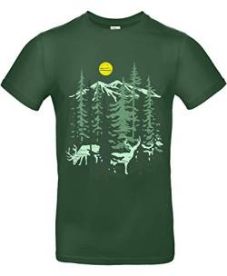 Smilo & Bron Herren T-Shirt mit Motiv Deers Bedruckt Grün Bottle Green L von Generisch