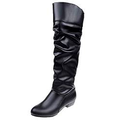 Sneaker Damen Stiefel Damen Stiefel Glitzer Schuhe niedliche Frauen-Farbstiefel Slip on Ferse solide Runde Stiefel Zehen Damenstiefel Damenschuhe Sneaker Reitschuhe GrüNe Stiefel (Black, 39) von Generisch