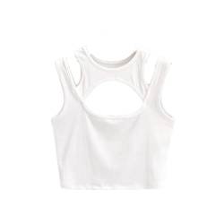 Sommer-Tanktop für Damen, einfarbig, lässig, 2-teilig, bauchfrei, weiß, Small von Generisch