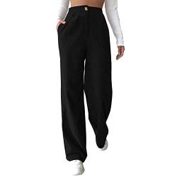 Sommerhose Damen Leicht Elegant Cordhose Hose Damen Sommer Weites Bein Freizeithose Damen Hight Waist Geradem Sommerhose Damen Leicht Lässige Arbeitshose Damen Anzughose Hosen mit Taschen, Knopfleiste von Generisch