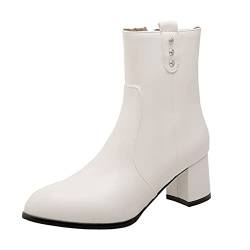 Stiefel Damen Boots Damen Cowboy Boots Weiß Boots Mode Damenschuhe Britischer Stil Strass Bowknot Dicker Absatz Mittlerer Absatz Feste Rückseite Cowboy Hemd Festival Schuhe Stiefel Damen (White, 42) von Generisch