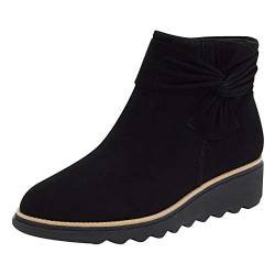 Stiefel Schuhe Knöchel Mode Kurz Flock Damen Casual Reißverschluss Wedges Damenstiefel Stiefel Weite Frauen, Schwarz , 37.5 EU von Generisch