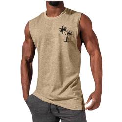 Tank Top Herren Hawaii Hemd Gym Bodybuilding Shirts Männer Sommer Sport Ärmelloses T-Shirt Fitness Unterhemd Atmungsaktive Achselshirts Muskelshirts Trainingsshirt Angebote des Tages Heute Khaki L von Generisch