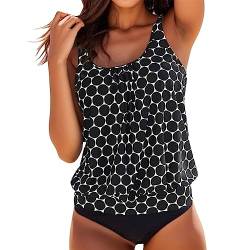 Tankini Damen Bauchweg Bademoden Set Damen Freizeit Tankini Bikini Damen Sexy Tankini Tankini Gestreift Badeanzüge Oberteil Mit Bikinislip Zweiteilig Badeshorts Damen Tankini Tankini (#6-Black, XXL) von Generisch