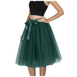 Tüllrock Damen Karneval Lang Elegant Elastisch Hohe Taille Stufendecke Mesh Ballett Hochzeit Party Abschlussball A-Linie Faltenrock Sommerrock Damen Rock Tüll Unregelmäßig (Green-2, Einheitsgröße) von Generisch