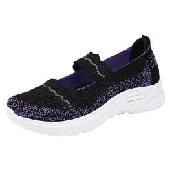 Turnschuhe Damen BarfußSchuhe Damen Ballerina Weiche orthopädische Schuhe für Damen, atmungsaktiv, gewebt, zum Gehen, Slip-On-Schaumstoffschuhe, Sandaletten Mit Absatz Summer Shoes for (Black, 41) von Generisch