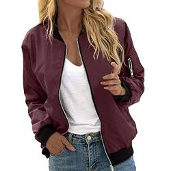 Übergangsjacke Damen Frühling, Bomberjacke Damen Coat Sommer Blouson Reißverschluss Herbst Frühling Jacket Mädchen Sommerjacke Kurz Outwear Jacke leichte Pilotenjacke Langarm Fliegerjacke Pilotenjacke von Generisch