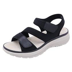 Wedges Sport-Sandalen mit Keilabsatz, leicht, Klettverschluss, große Sandalen für Damen, Schwarz , 39 EU von Generisch