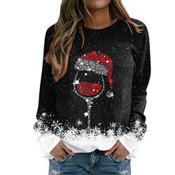 Weihnachtsoutfit Damen Übergröße Sportshirt 3D Gedruck Muster Bluse Party Langshirt Lose Weihnachtspulli Karneval Weihnachtspullover Weihnachtsparty Jumper Casual Tops Sweatshirt von Generisch