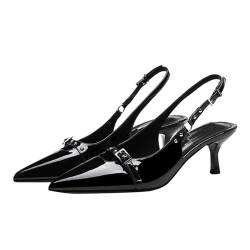 Weiße Slingback-Schuhe, modische Slingback-Pumps, Schuhe für Damen, spitzer Zehenbereich, Schwarz, Schwarz , 36.5 EU von Generisch