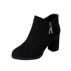 Womens Boots Boots Damen Schwarz Boots FüR Damen Damenschuhe Freizeitstiefel Mode Einfarbig High Heel Chunky Heel und Samt Kurze Stiefel Field Schuhe Damenschuhe GrößE Schuhe Stiefel (Black, 38) von Generisch