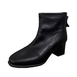 wasserdichte Schuhe Damen Regenschuhe Damen einfarbig Square Toe Reißverschluss hinten Chunky High Heel Short Boots Cowboyboots Damen Stiefel Kinder 31 Schuhe Stiefel (Black, 37) von Generisch