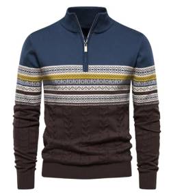 Genfien Pullover Herren Strickpullover 1/4 Zip Herren Rollkragenpullover Zip Pullover Strickpullover Turtleneck Sweater Pulli Weihnachtspullover für Männer Winter Thermo Pulli Langarm von Genfien