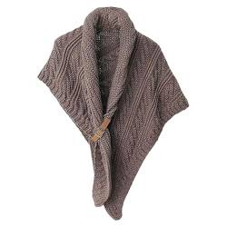 Damen Winter Strickschal | Strick Cape Cardigan Für Frauen | Pullover Schals Wickeln Mit Kunstlederschnalle | Gestrickter Dreieckiger Häkel Freizeitschal Umhang Für Damen, Reisen, Lässig von Genikeer