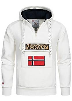 Geographical Norway Gymclass Men - Hoodie Herren mit Kapuze Zip Tasche Känguru Mann - Pullover Sweatshirt Warm Langarm - Hoody Männer Jungen Frühling Sommer Herbst Winter (Weiß XL) von Geographical Norway