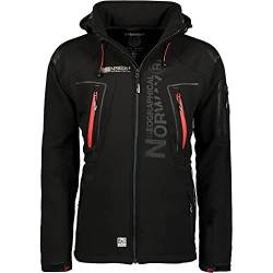 Geographical Norway Techno Men - Kapuzen-Softshelljacke Mann Wasserdicht - Outdoor Mantel Tactical Widerstandsfähig Windbreaker Jacket - Wandern Ski Herbst Winter Frühling (Schwarz Rot M) von Geographical Norway