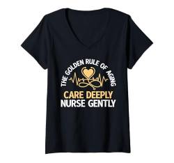 Damen Die goldene Regel des Alterns: Sorgfältig pflegen, geriatrisch pflegen T-Shirt mit V-Ausschnitt von Geriatric Gifts