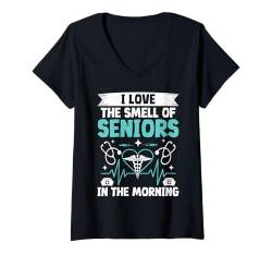 Damen Ich liebe den Geruch von Senioren am Morgen Altenpfleger T-Shirt mit V-Ausschnitt von Geriatric Gifts