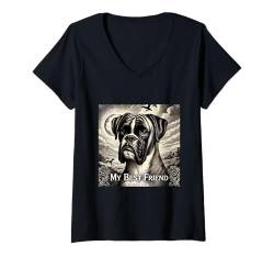 Damen Deutsch Boxer Shirt Boxie Mama Papa Doggie Boxer Bulldogge Hund T-Shirt mit V-Ausschnitt von German Boxer Gifts and Doggie Shirts