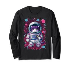 Astronaut Katze Kawaii Weltraum Katze Süße Galaxie Katze Langarmshirt von Geschenk für Katzenliebhaber Katze im Raumanzug