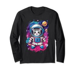 Astronaut Katze Kawaii Weltraum Katze Süße Galaxie Katze Langarmshirt von Geschenk für Katzenliebhaber Katze im Raumanzug