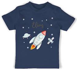 Baby T-Shirt Mädchen Jungen - Weltall - Rakete Flugrakete Raumfahrt Weltraum Astronaut Geschenk - 6/12 Monate - Navy Blau - Astronauten raketen shirt NASA Planeten von Geschenk mit Namen personalisiert by Shirtracer