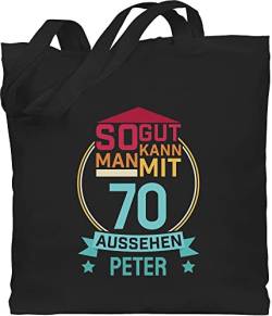 Baumwolltasche - 70. Geburtstag - So gut kann man mit 70 aussehen - eigener Name zum Siebzigsten - rot blau - Unisize - Schwarz - stoffbeutel 70.geburtstag jutebeutel 70-geburtstag 70sten 70er von Geschenk mit Namen personalisiert by Shirtracer